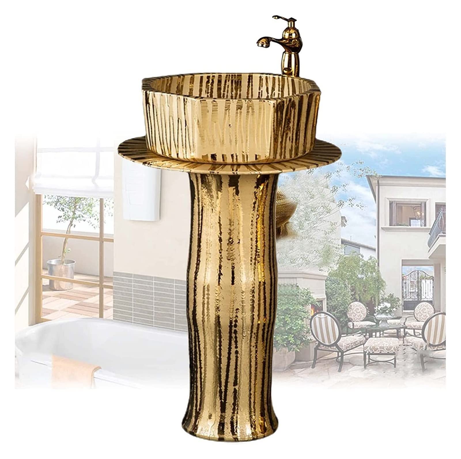 Freestanding Bathroom Pedestal Sink Art Hotel Homed Pedestal Sink 16 inch  Ceramic Material Modern Bathroom Basin Sink, Pedestal Bathroom Sink - Main Image