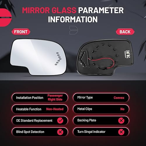 Miniatura 2 de BDFHYK Espejo de cristal compatible con Silverado Suburban Tahoe Sierra Yukon 1500 Avalanche Escalade con espejo exterior Arrow Signal, sustituye a