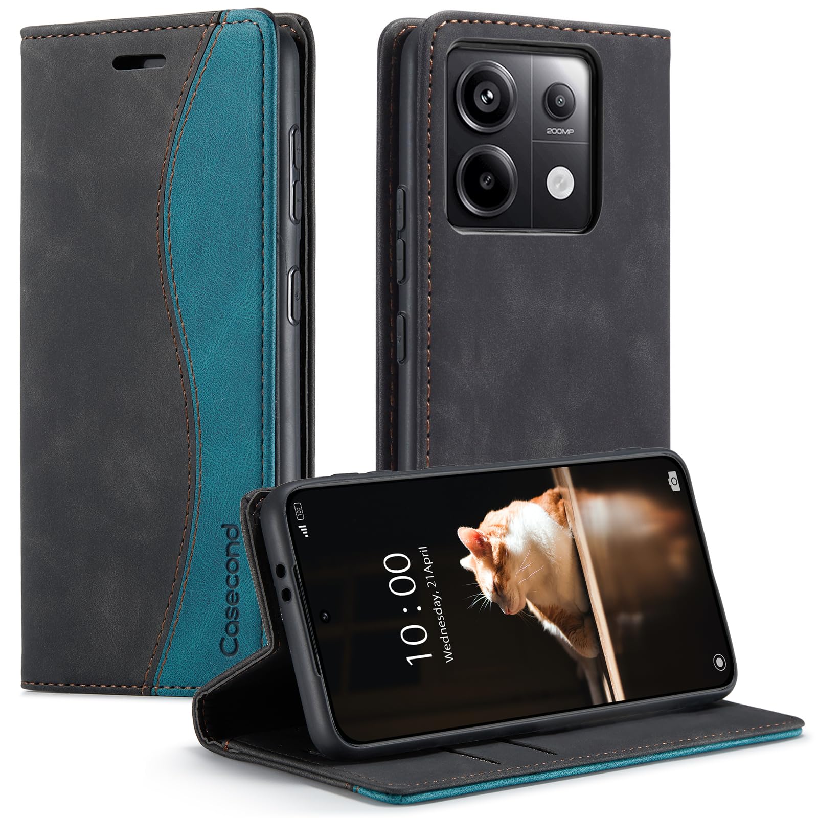 Casecond Funda para Samsung Galaxy A53 5G Cuero Premium Flip Folio Carcasa Case con Tarjetero Fundas Tapa Libro Magnético con Bloqueo RFID Proteccion para Mujeres Hombres - Azul Verde — view 24