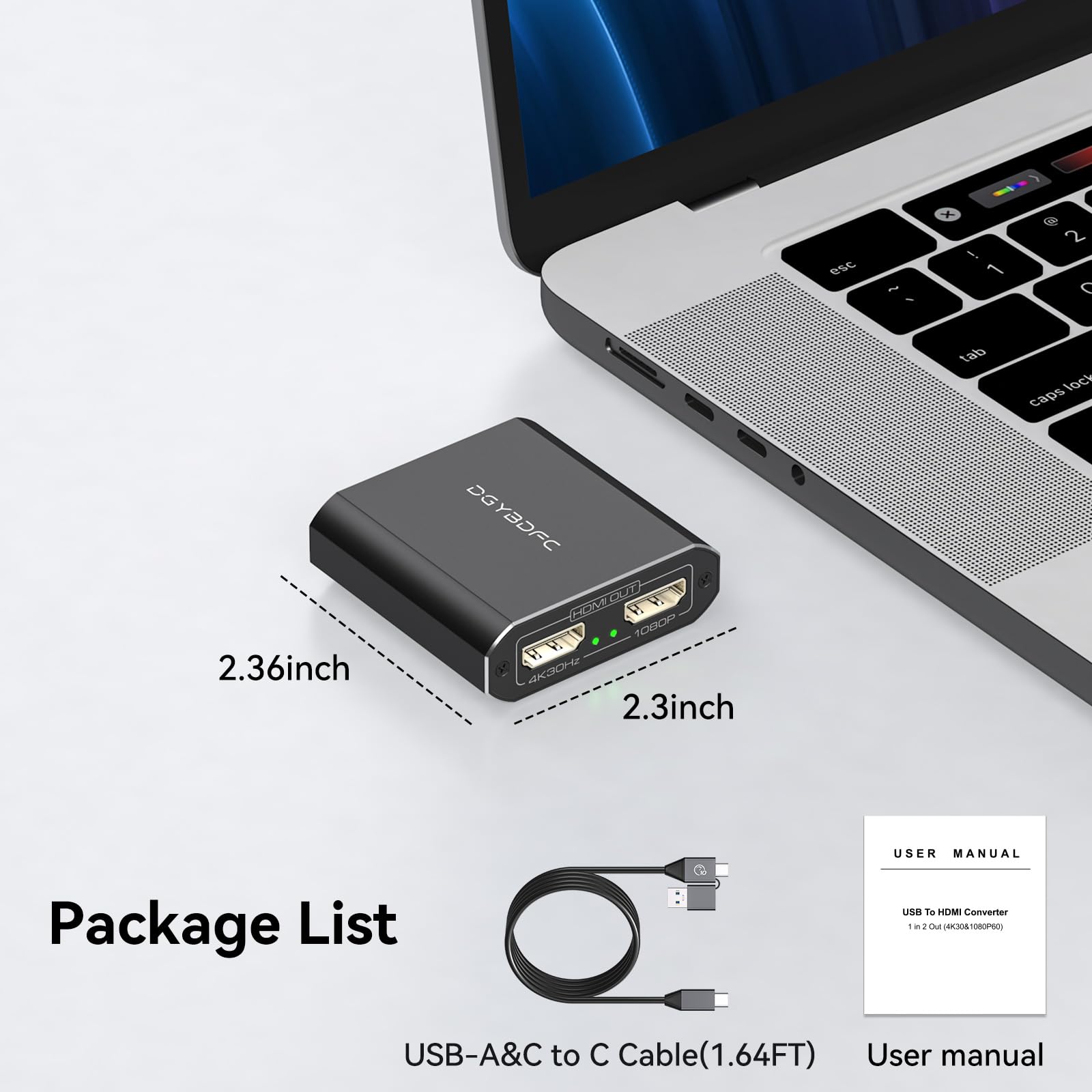 Adaptador USB 3.0 a HDMI 1 Entrada 2 Salidas Pantalla Extendida Monitores Duales USBA/USBC a 2 HDMI Splitter 4K 30Hz+1080p 60Hz Para Portátil MacOS Soporta Modo MST/SST con Cable USBA/C a USBC