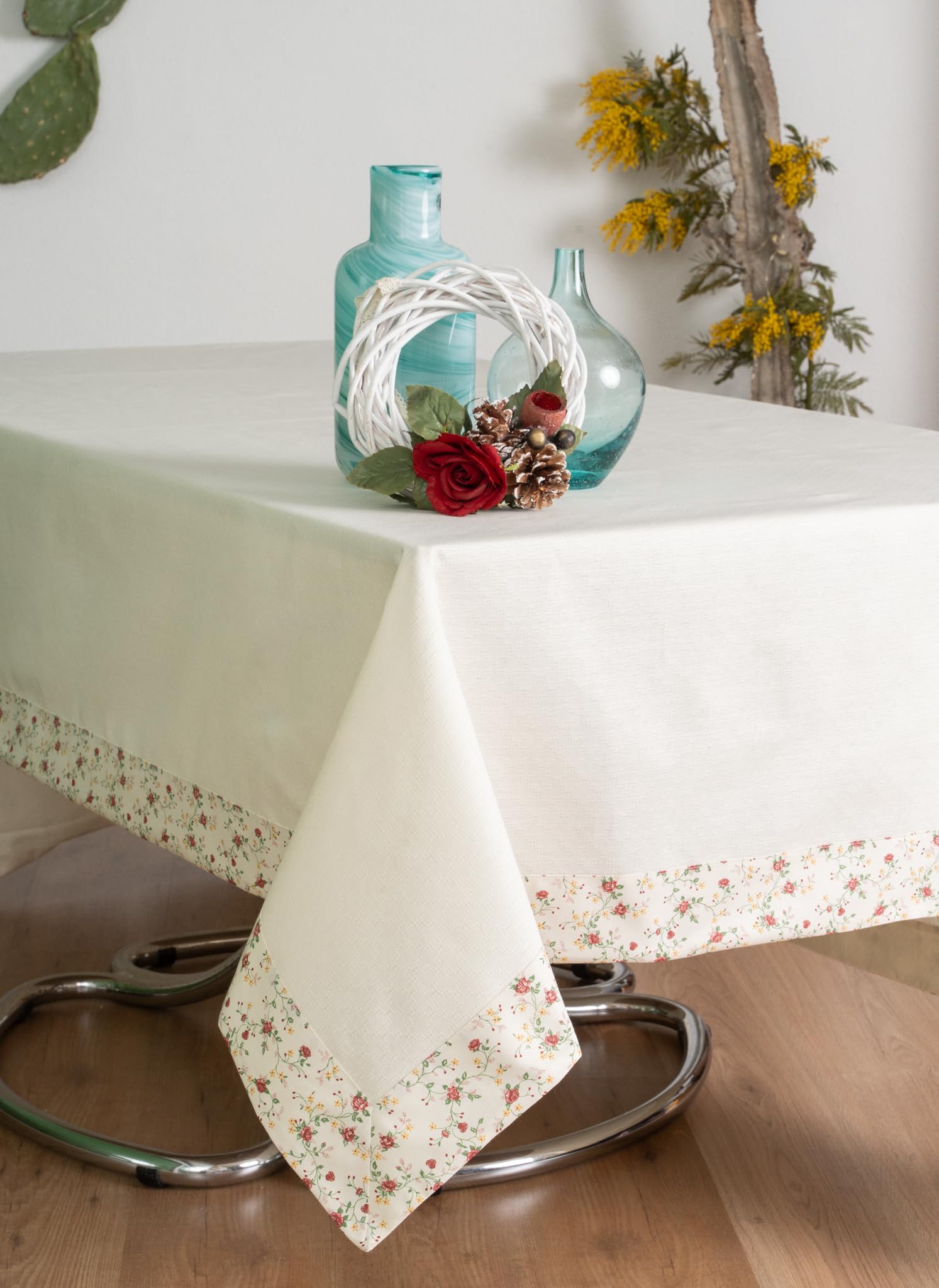ESSE HOME – Tovaglia da Tavola Moderna ed Elegante -Tessuto OPERATO di Puro Cotone – IRMA 454 (Beige-Rosso, 180x270)