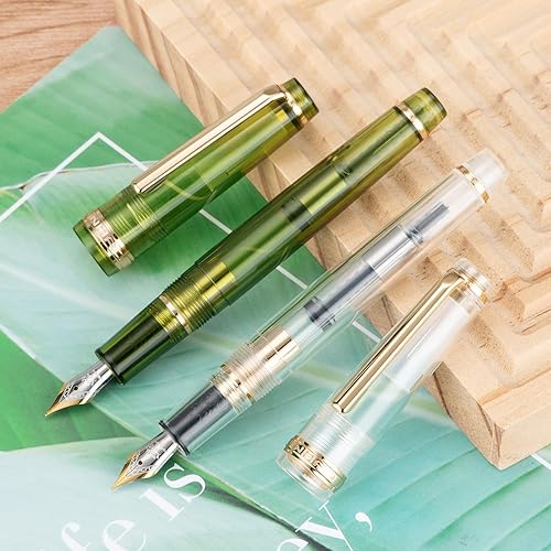 Miniatura 4 de Jinhao 82 - Pluma estilográfica acrílica, punta fina iridio con convertidor de tinta, verde oliva transparente, diseño clásico, bolígrafo de