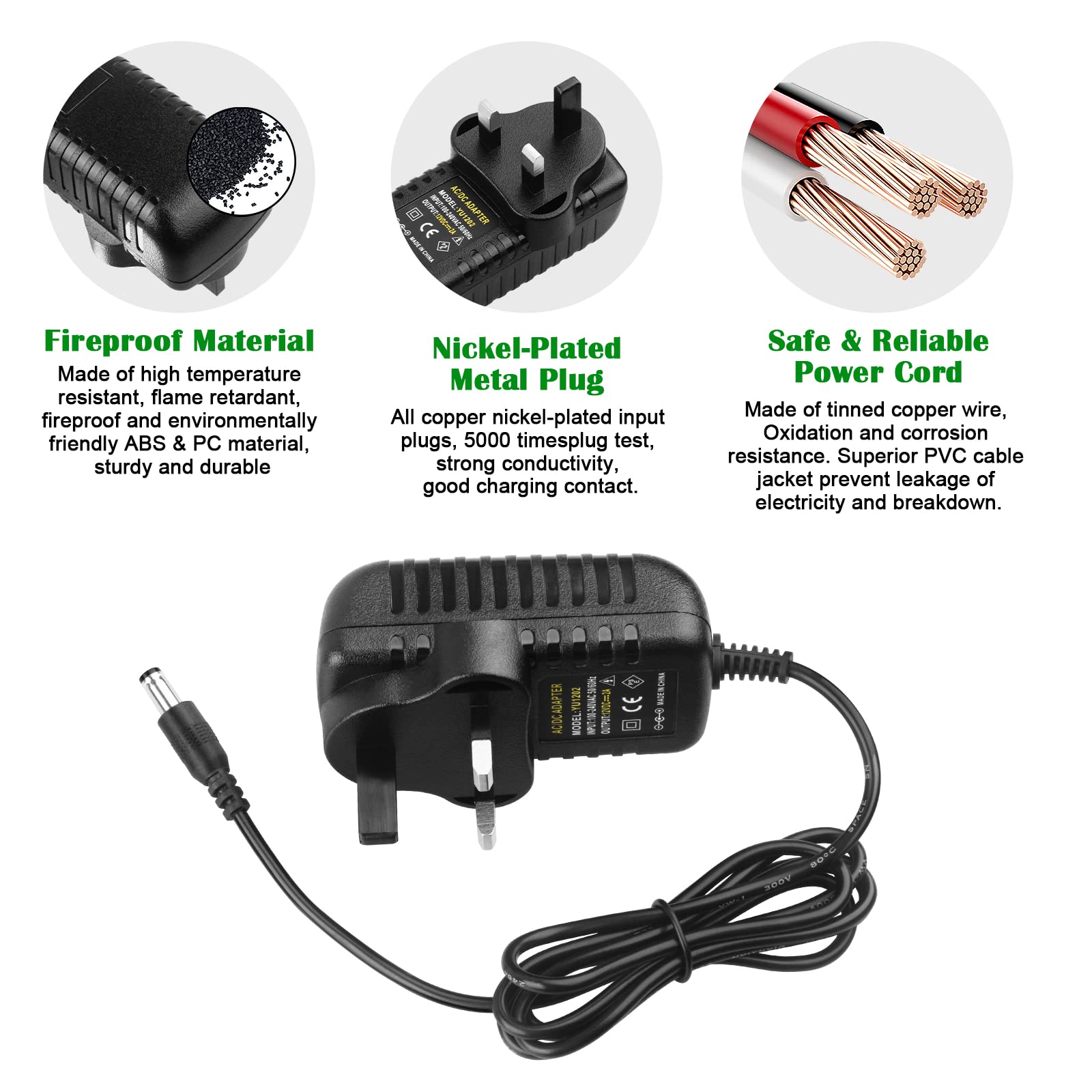 Netadapter, 12 V, 2 A, universele voeding, 100-240 V, 50/60 Hz, kabellengte 1 m voor ledstrip, bewakingscamera's, router
