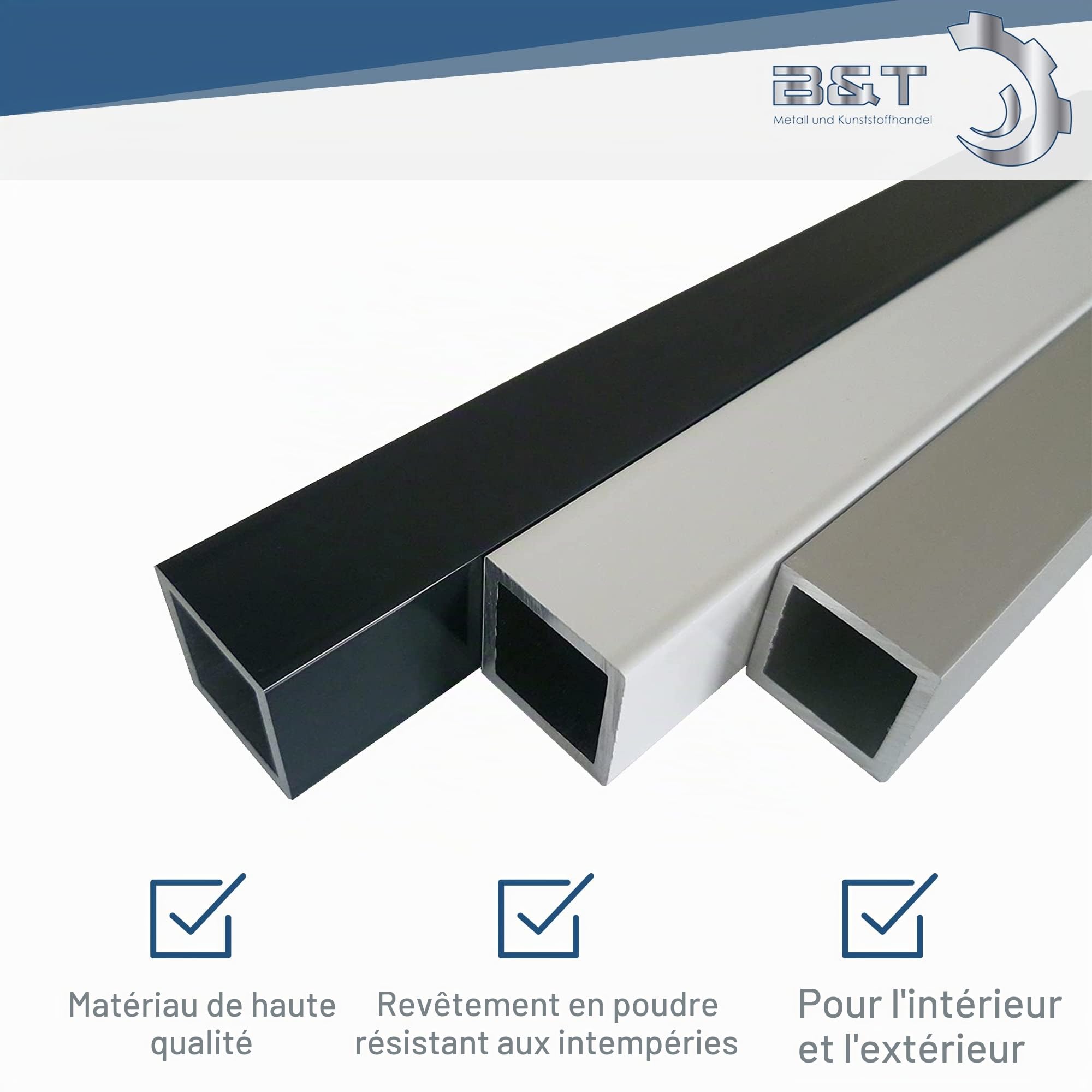 B&T Tuyau carré en aluminium revêtu par pulvérisation