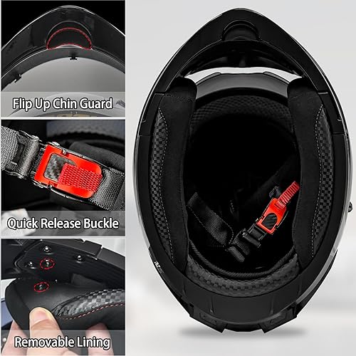 Miniatura 9 de SanQing Casco Modular para Motocicleta, Casco Integral con Visera Doble Abatible para Adultos, Aprobación DOT para Hombres y Mujeres, Moto,