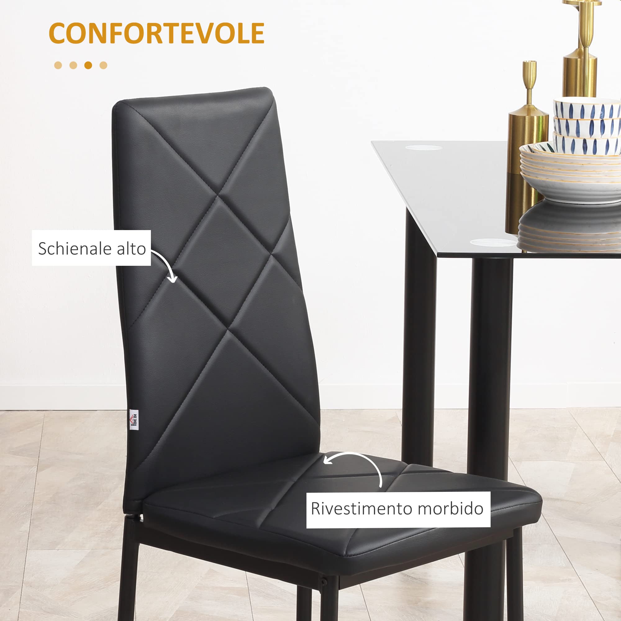 HOMCOM Set 4 Sedie Da Pranzo Vintage In Finta Pelle - Stile Retr&ograve; Con Gambe In Acciaio, Marrone