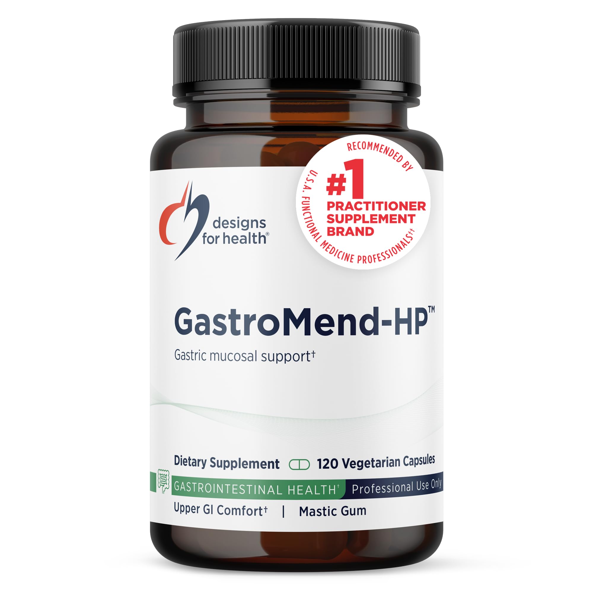 designs for healthGastroMend HP - Gut Health Supplements - Gut Mucosa Support with Mastic Gum + DGL Licorice + 'Vitamin U' - May Help Occasional Bloating or Upset Stomach - Vegan (120 Capsules)