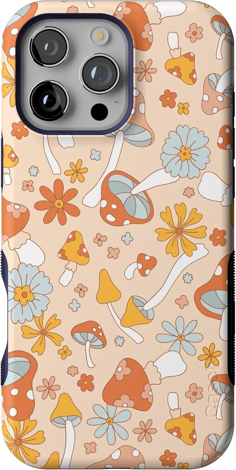Casely iPhone 16 Pro Case | Mushroom Magic | Retro Floral | Compatible with MagSafe | Bold Protective Design