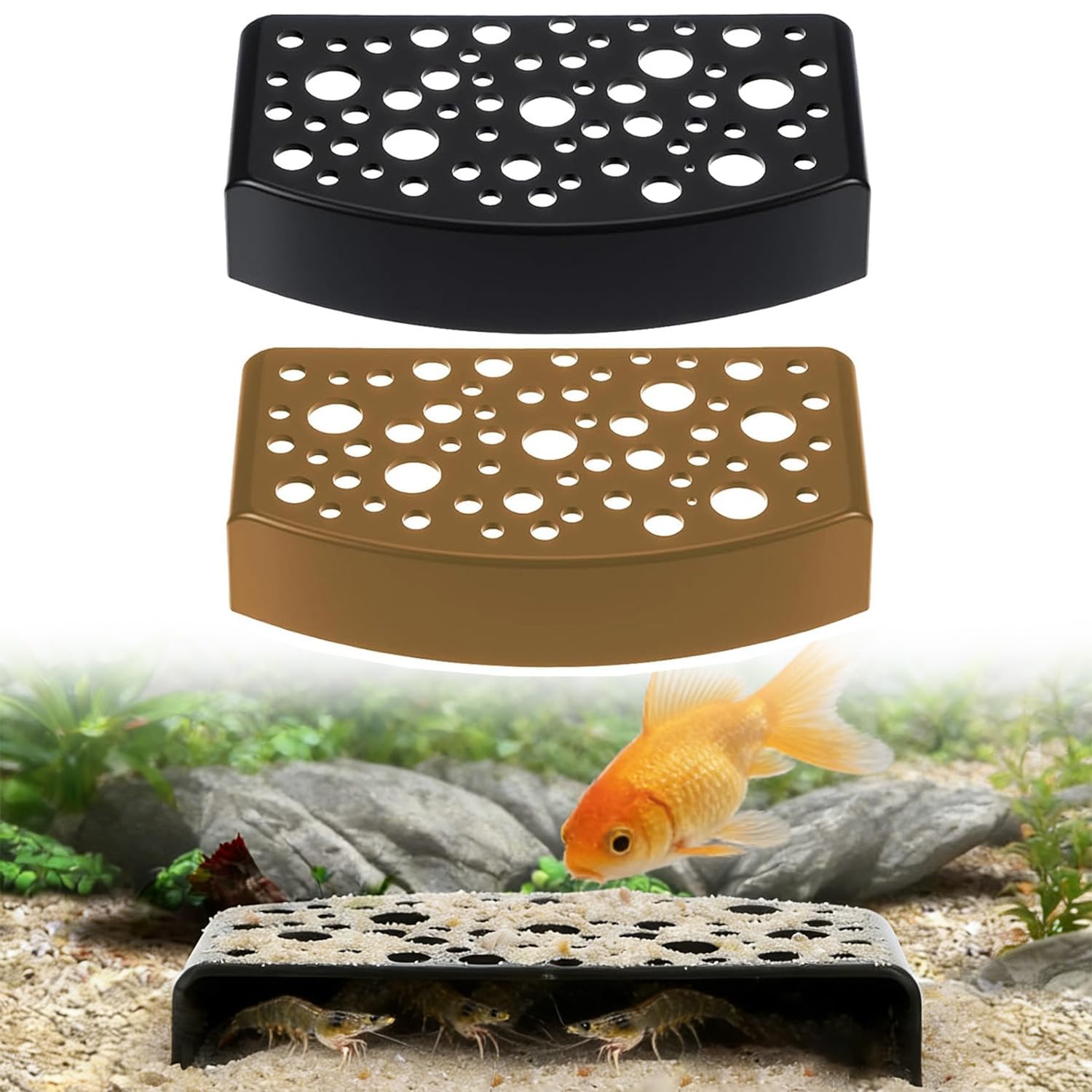 Tniytru Shrimp Hide, 2 Pack Shrimp Cave for Aquarium, Aquarium Caves and Hides, Black and Brown Shrimp Hides for Aquarium, 13 * 7 Shrimp Tank Accessories