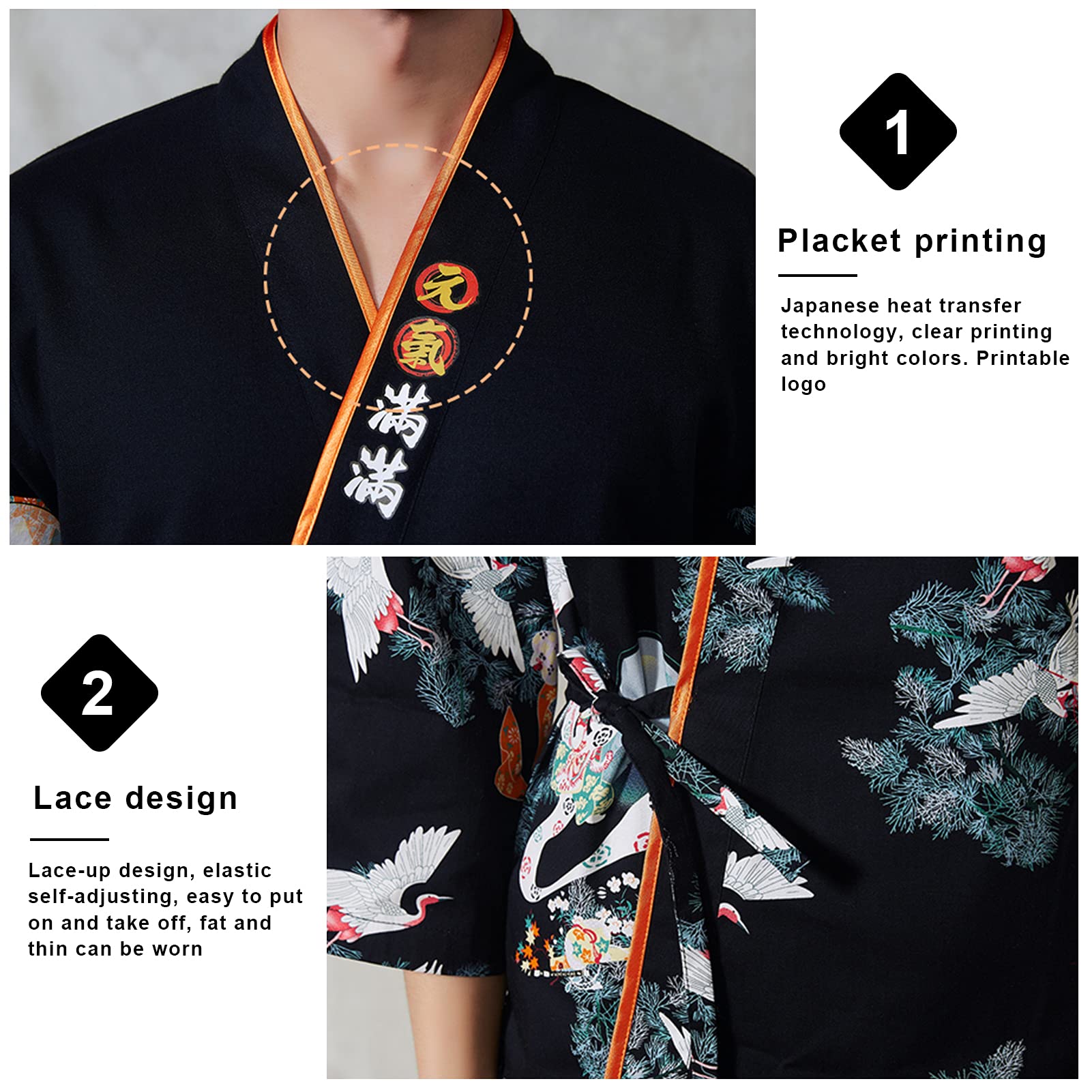 Unisex Giacca da Cuoco Motivo di Stampa Gru Divise da Cuoco in Cotone Traspirante da Cucina Uniforme da Lavoro