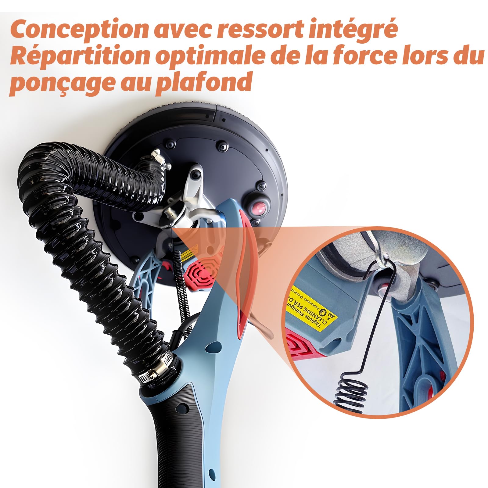 FANZWORK Ponceuse girafe avec moteur EC sans balais, Ultra-légère, 900 W, 2300 tr/min (max.), éclairage LED, inclut 12 Disques Abrasifs de 225 mm, Mallette de Transport.