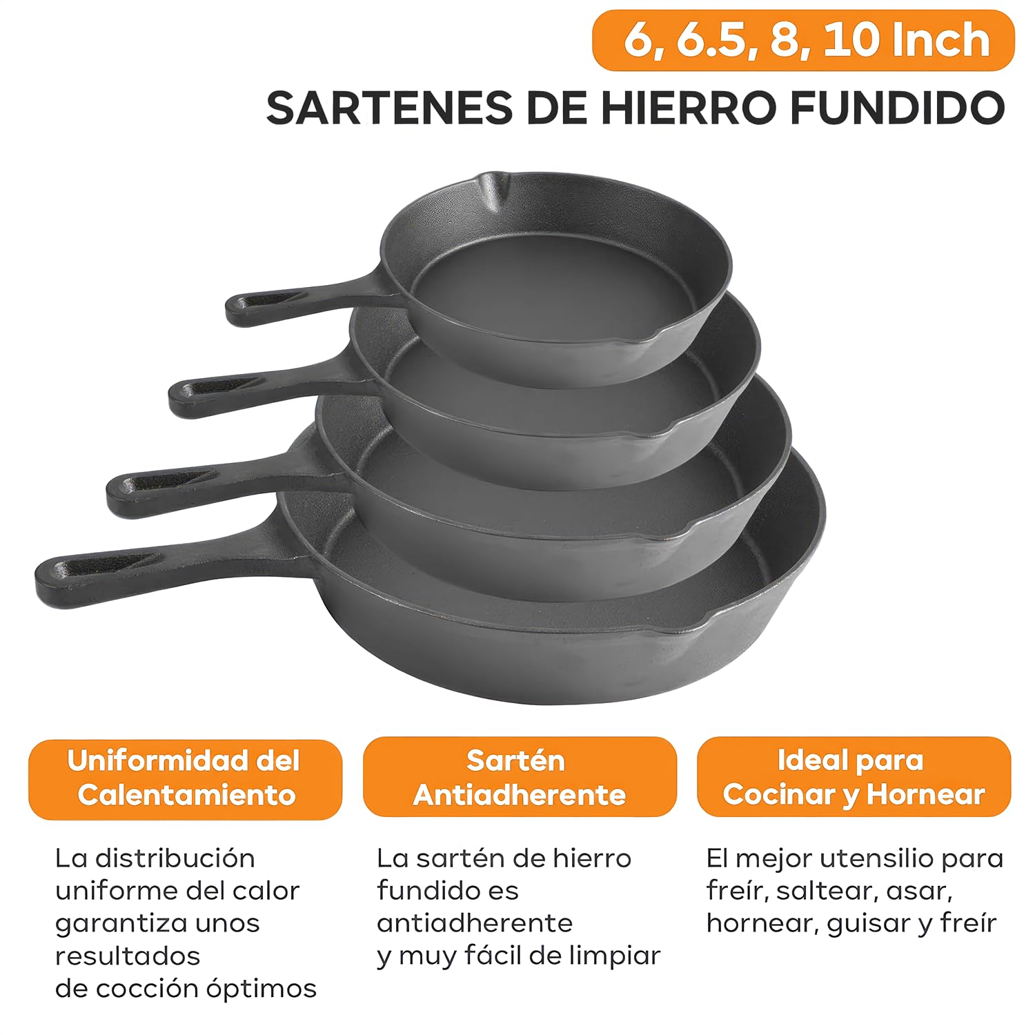 Sartén Antiadherente De Hierro Fundido 4 Huevos - Para Inducción Y Gas, Fácil De Limpiar