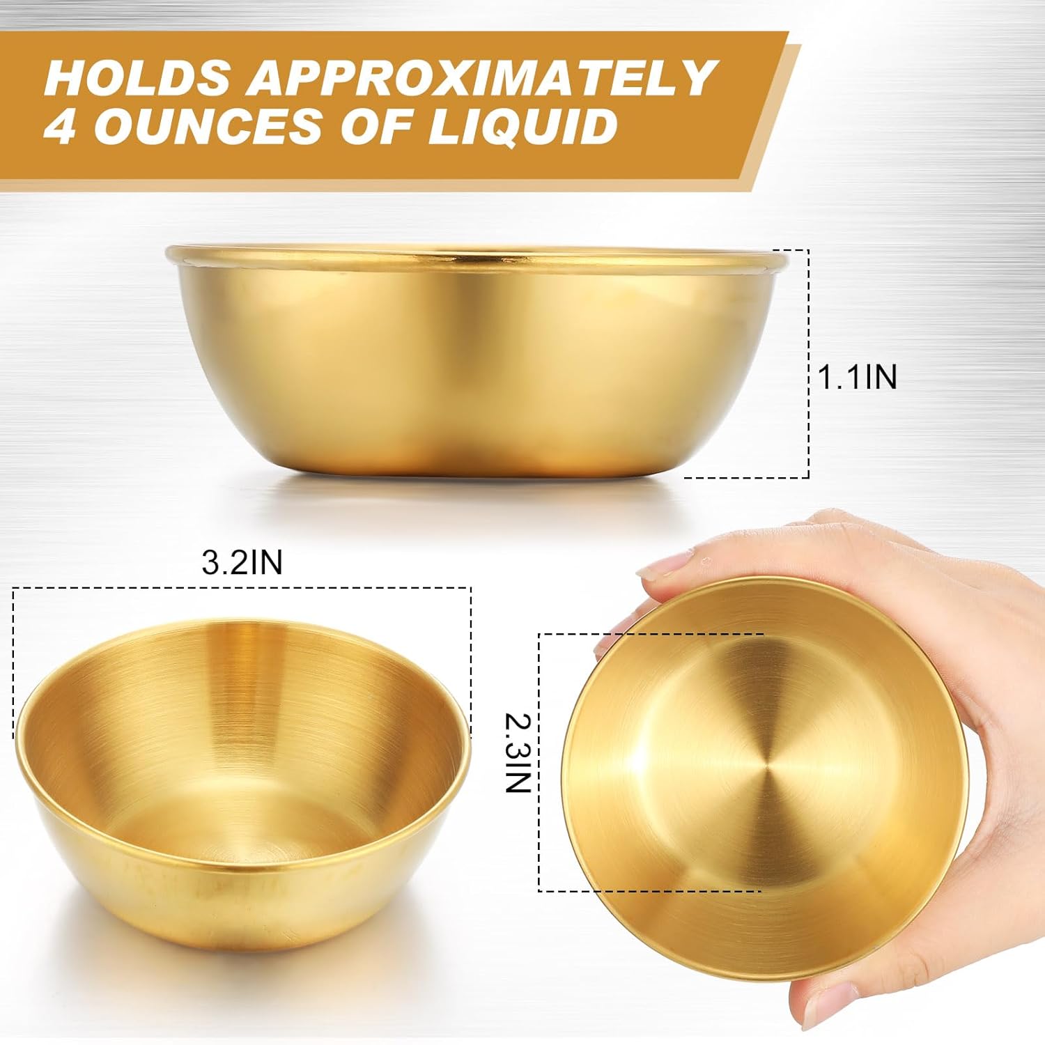 Tanlade 50 Pcs Metal Sauce Bowls 3.2 Inch Round Stainless Steel Seasoning Dishes Cups Mini Saucers Plates Small Sushi Dipping Bowls for Prep Ramekins Kitchen Party Supplies(Gold)