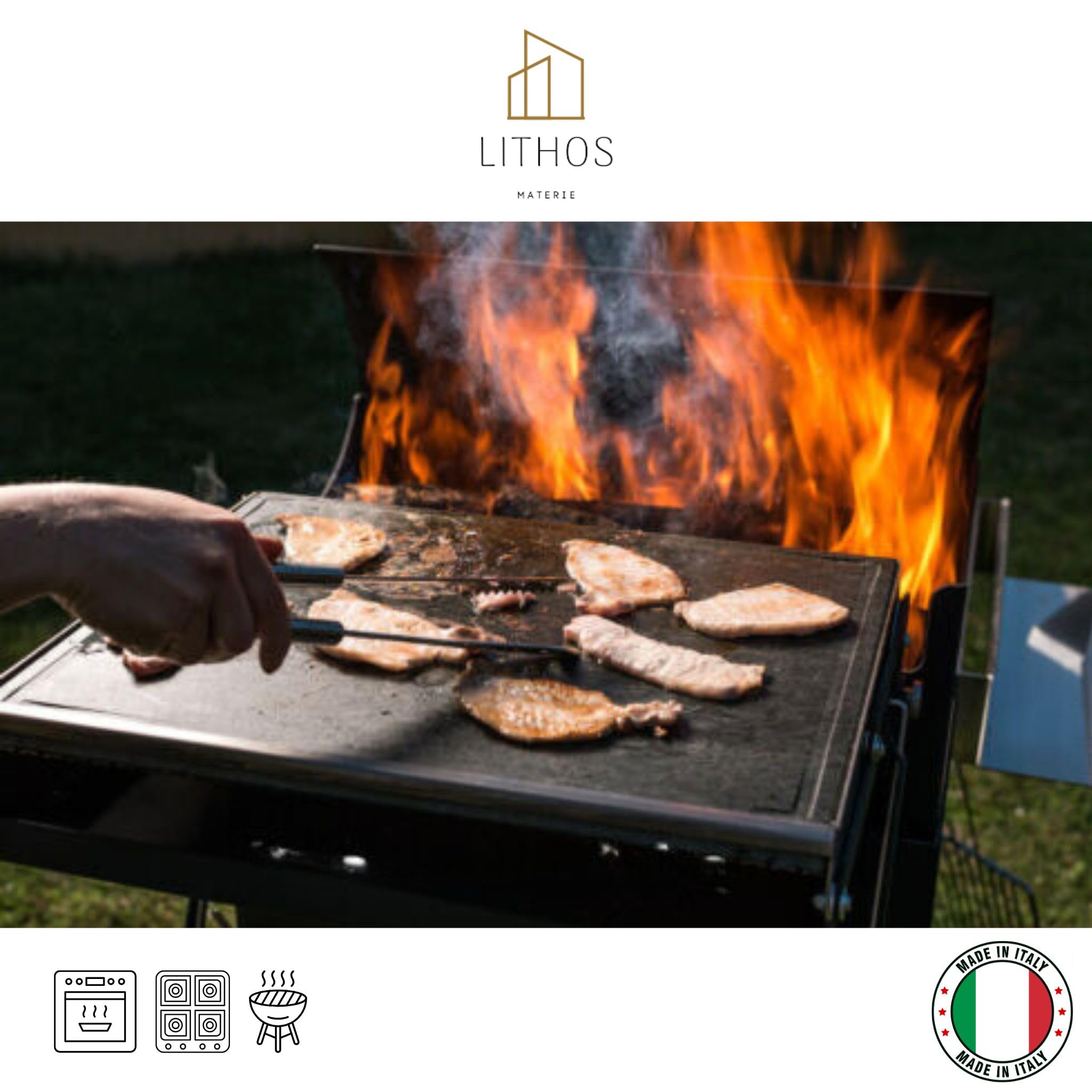 PIASTRA IN PIETRA LAVICA Ollare - Refrattaria dell’Etna per Forno Elettrico & Gas, Barbecue, Bistecchiera per Pizza e Carne – Misure a Scelta (60x40 cm3)