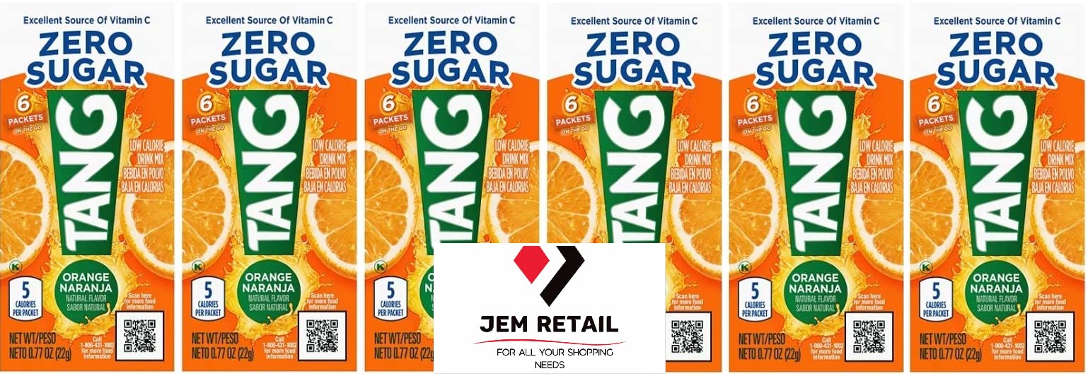 Tang Zero Sugar On the Go Packets, 6 ct. Packs - Six Boxes with JEM RETAIL Magnet - Redesigned Packaging with Less Waste