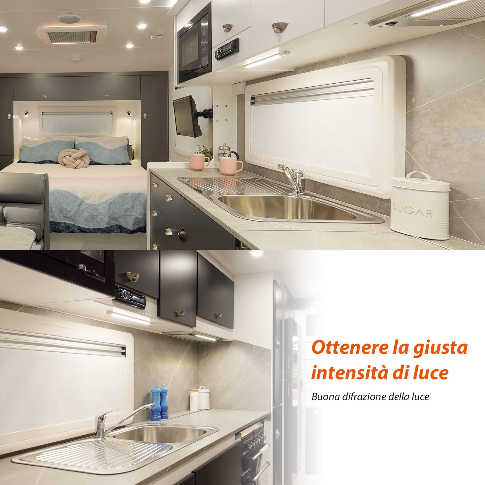 Dream Lighting Barra LED 12V 30cm 300LM 3000K 5,6W Dimmerabile Luce LED Calda per Camper Barca Furgone Caravan
