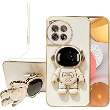 for OnePlus 12 Phone Case,1+12 5G Phone Case with 6D Astronaut Hidden Stand Holder Case Cover for OnePlus 12 with Lanyard Strap Soft Silicone Shockproof Kickstand Cover Bumper - White