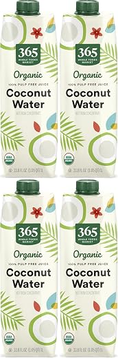 365 by Whole Foods Market, Organic Coconut Water, 100% Pulp-Free Juice, 33.8 Fl Oz (Pack of 4)