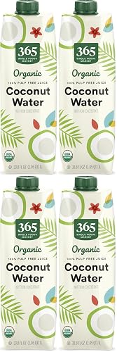 365 by Whole Foods Market, Organic Coconut Water, 100% Pulp-Free Juice, 33.8 Fl Oz (Pack of 4) - Organic Coconut Water - 33.8 Fl Oz (Pack of 4) - Carton