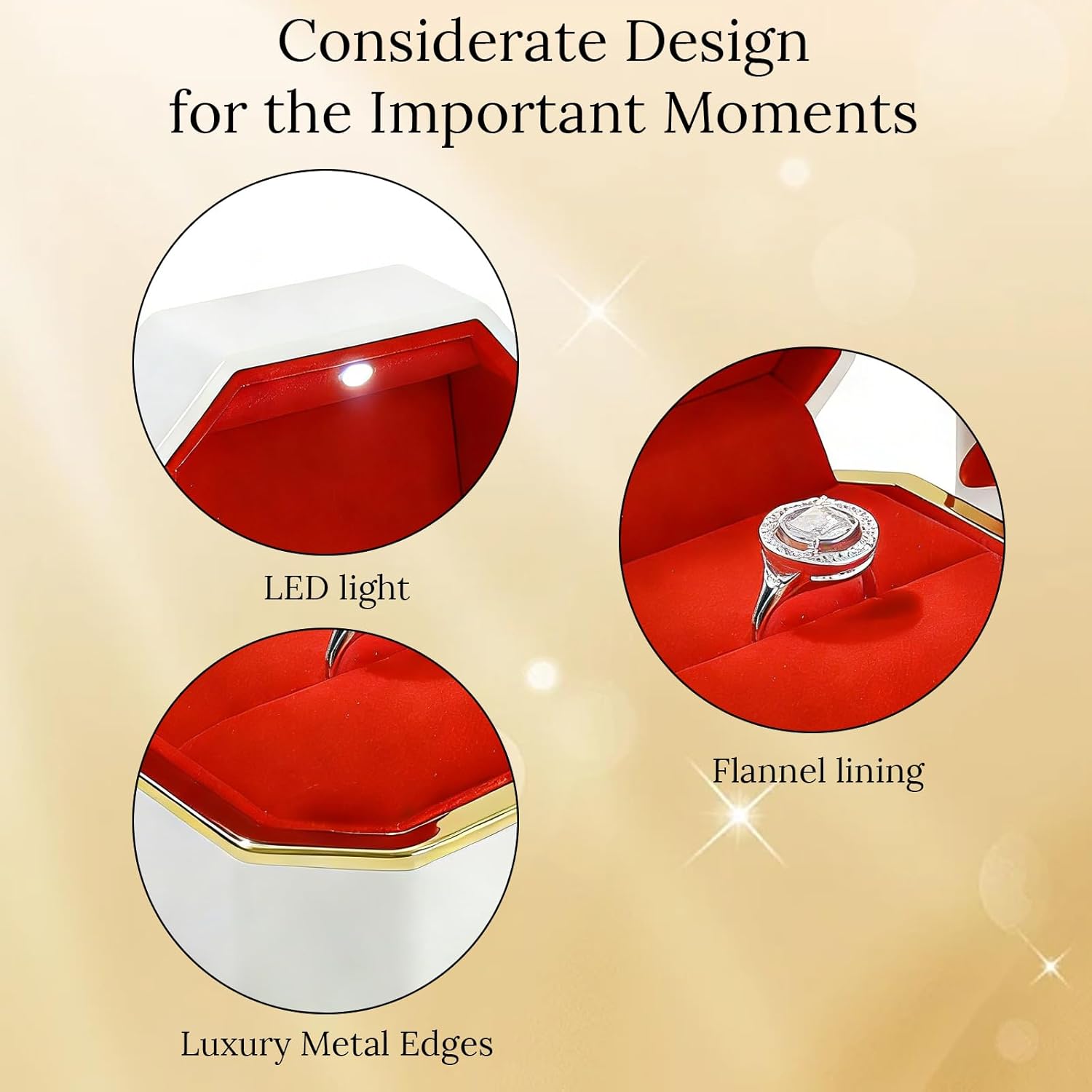Luxury Velvet Engagement Ring Box with LED Light - Wedding Ring Box for Proposal, Jewelry Gift Box, Ring Case, Travel Engagement Gift for Wedding Day Anniversary - Image 6