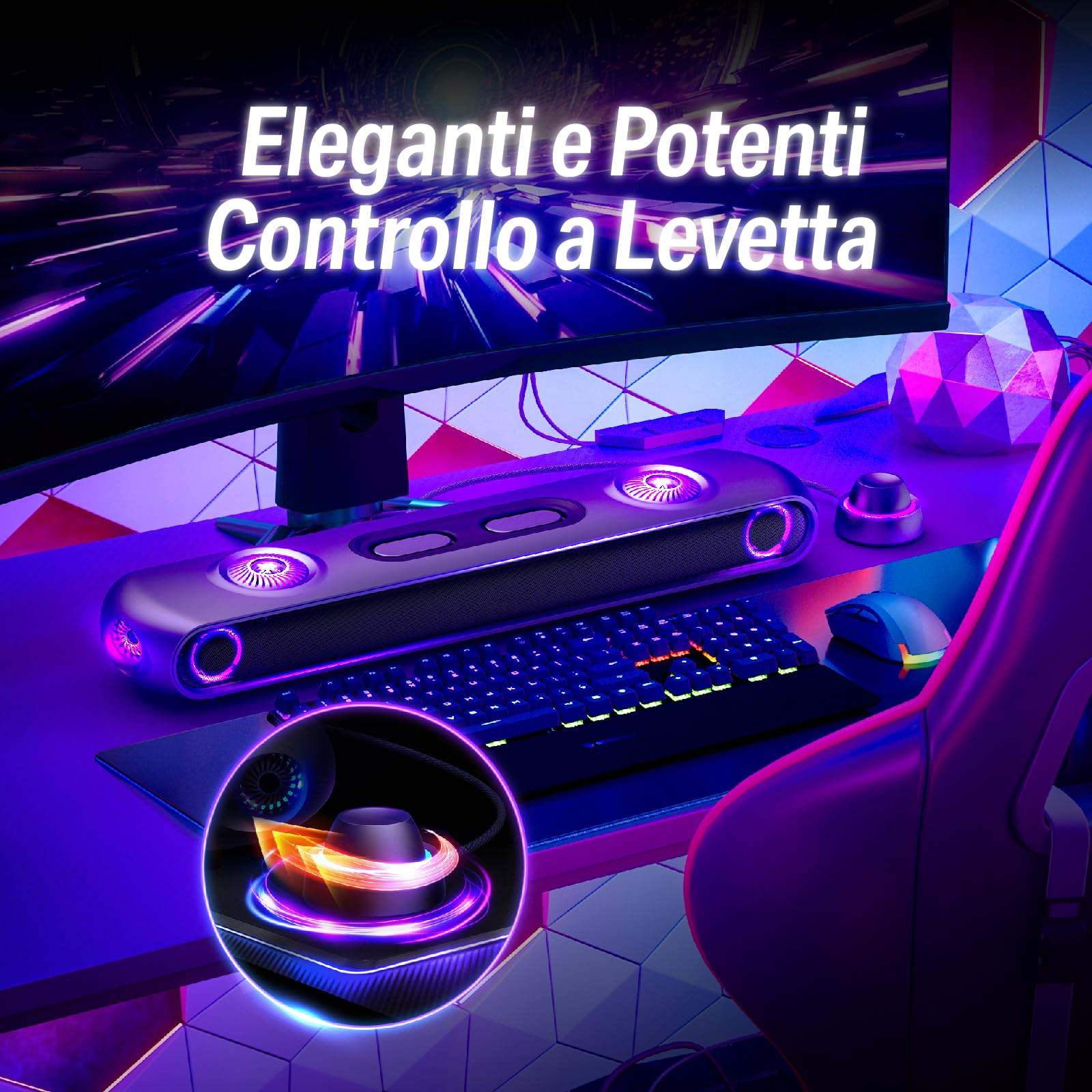 OXS Thunder Pro 5.1.2 Soundbar da Gioco, Bassi Migliorati, Connessione multi-Dispositivo Bluetooth, Subwoofer integrato, 3 Modalità Pro Gamer, Design Elegante, per PC, Console di Gioco