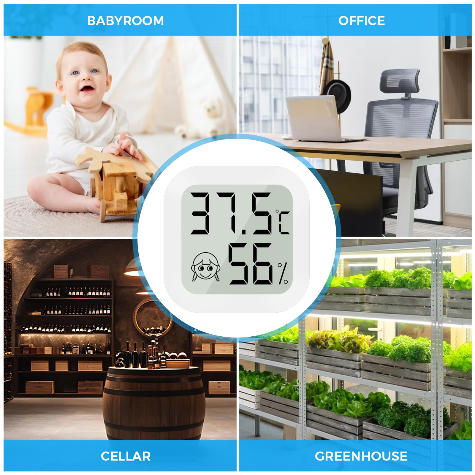 CNMTCCO miernik wilgotności powietrza termometr do wnętrz, 4 sztuki higrometr mini cyfrowy miernik temperatury LCD do gabinetu, pokoju dziecięcego, piwnicy na wino, pokoju seniora itp