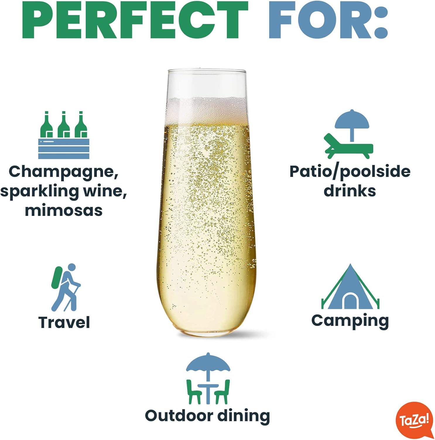 Unbreakable Stemless Champagne Flutes 9oz Set of 6, Shatterproof Tritan Plastic Glasses, Reusable Dishwasher Safe Flute, Wedding, Bachelorette, Travel & Poolside Champagne Glasses