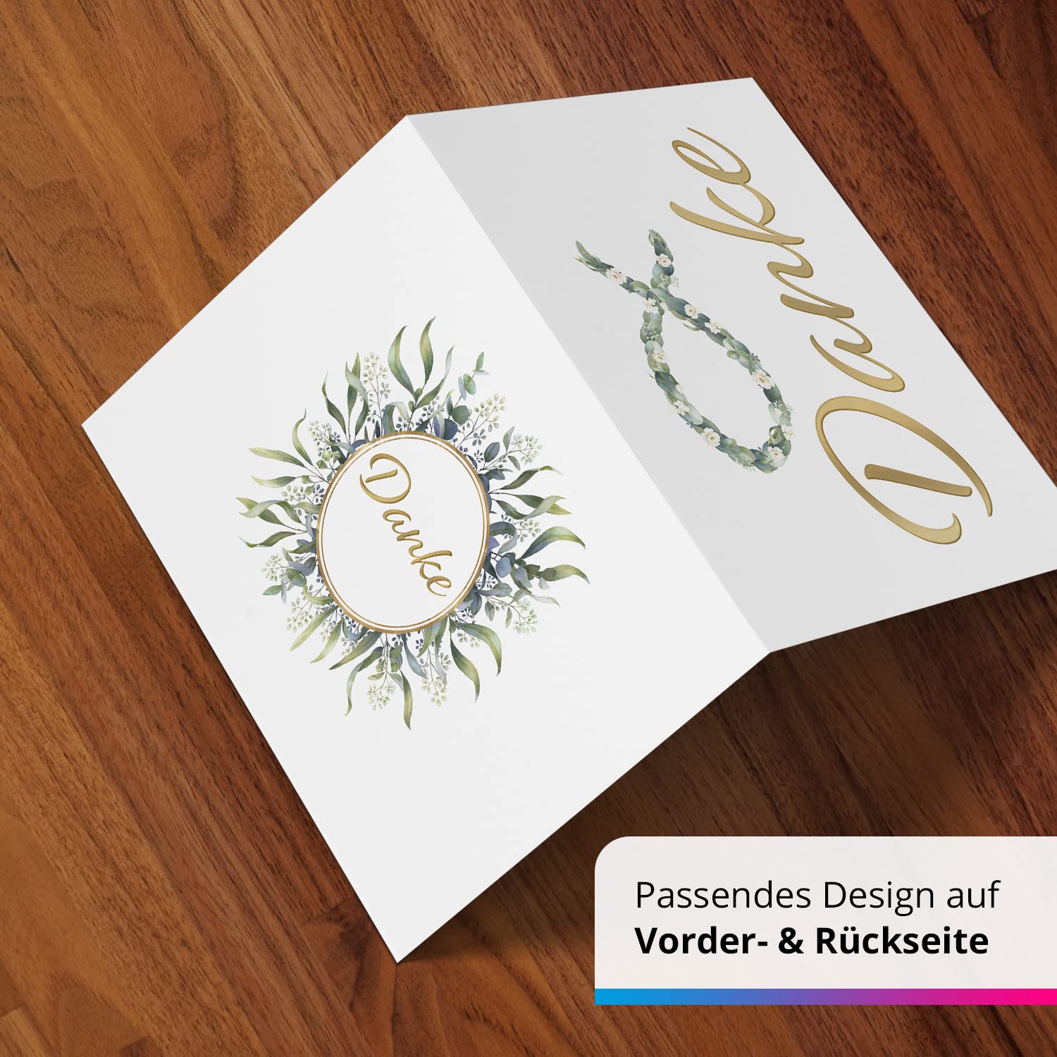 50 Dankeskarten kirchlich - Motiv Blätterfisch edel - moderne Klappkarten mit Umschlägen - Danke sagen nach Kommunion, Konfirmation, Taufe, Hochzeit