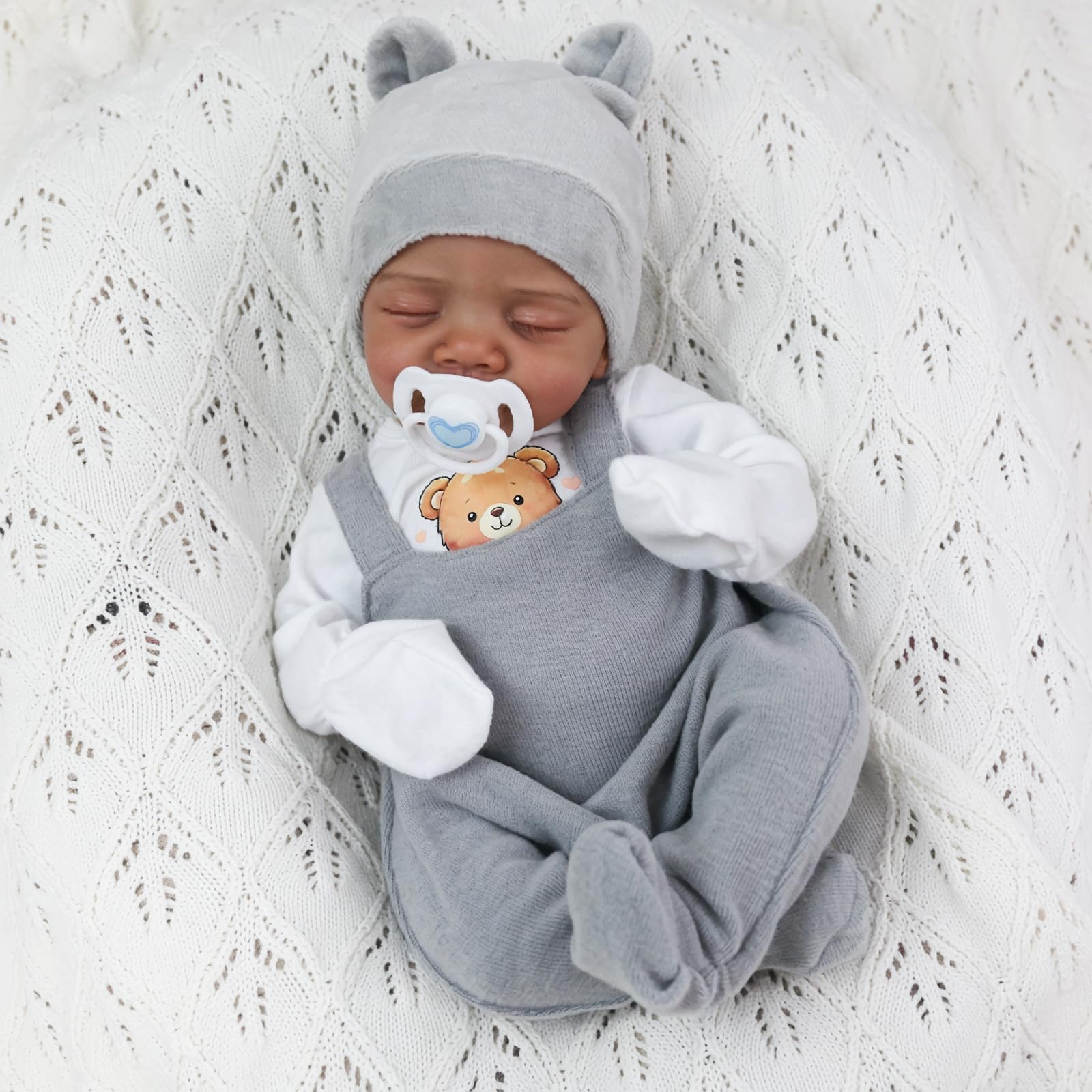 Muñecas de bebé Reborn realistas negras – Muñeca de bebé de la vida real de 18 pulgadas, muñeca de bebé afroamericana real, muñeca de bebé recién nacido realista con cuerpo suave, juego de 3