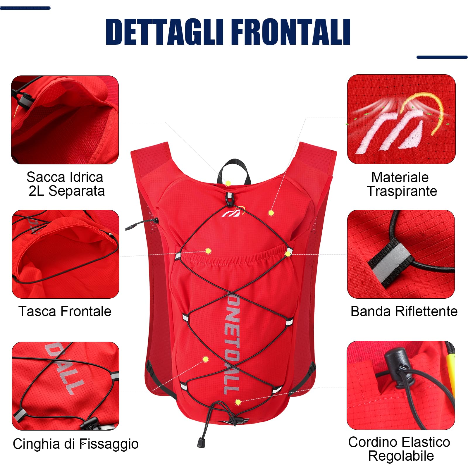Zaino Trail Running, Gilet Running Uomo Donna, Running Vest con Sacca Idrica 2L, Gilet Corsa per Idratazione Ultraleggero Riflettente per Corsa MTB Bici Moto Trekking