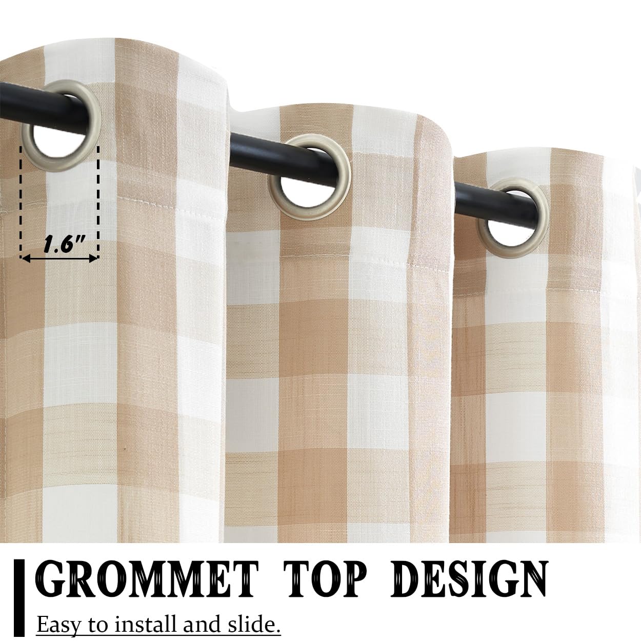 Jubilantex Tende A Quadri Bufalo Beige 134,6x160 Cm – 2 Pannelli Semi-Trasparenti Con Occhielli