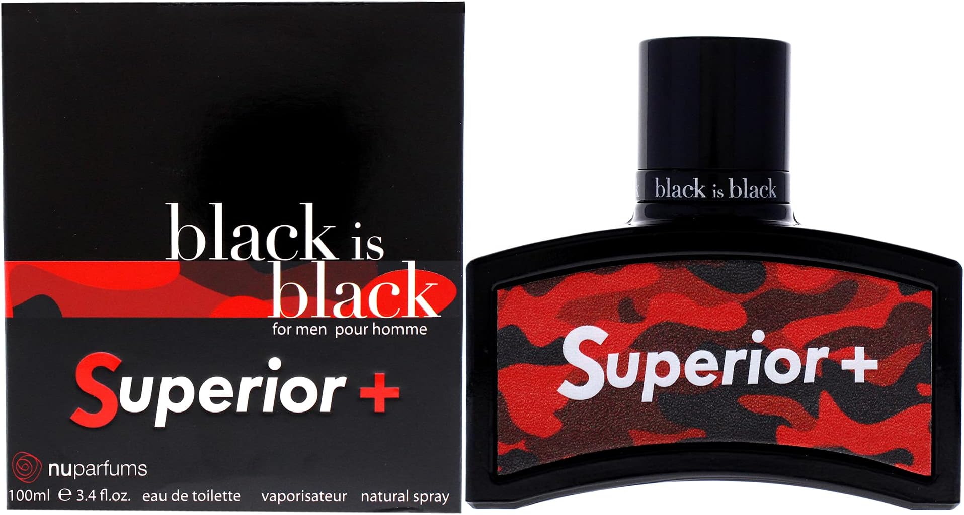 NU Parfums Black Is Black Superior Plus for Men Eau de Toilette Spray, 3.4 Ounce