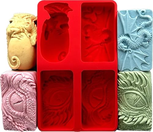 Juego de 4 moldes de silicona con diseño de dragón para hacer jabón, resina, yeso, huevo de ojo de dragón