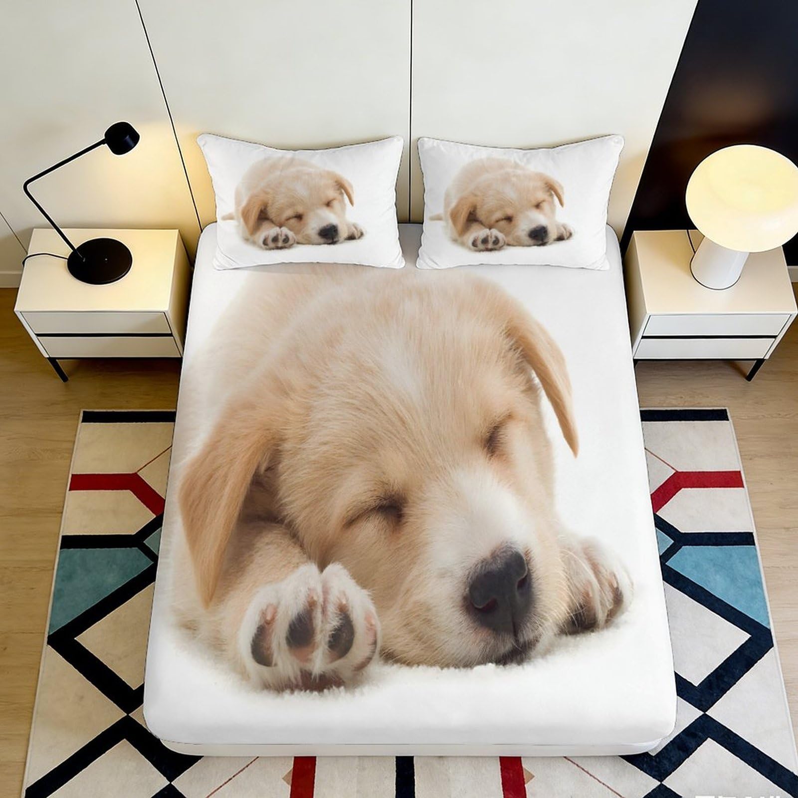Pnayamiorkfel Style-2 3D Printed Sleeping Puppy Fitted Sheet Microfiber Soft Decor Bed Cover For Bedroom Guest Room Mattress Protection 90X200x25cm