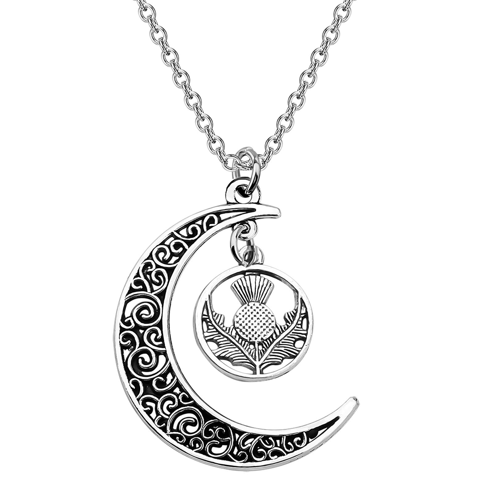 BEKECHTV SHOW Inspired Jewelry Gift Crescent Moon Charm Scottish Thistle Pendant Necklace Scottish Gift