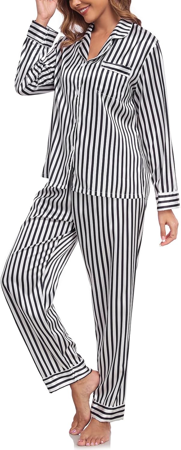 BestWendding Women's Pajamas Sets Button Up Striped Sleepwear image 2