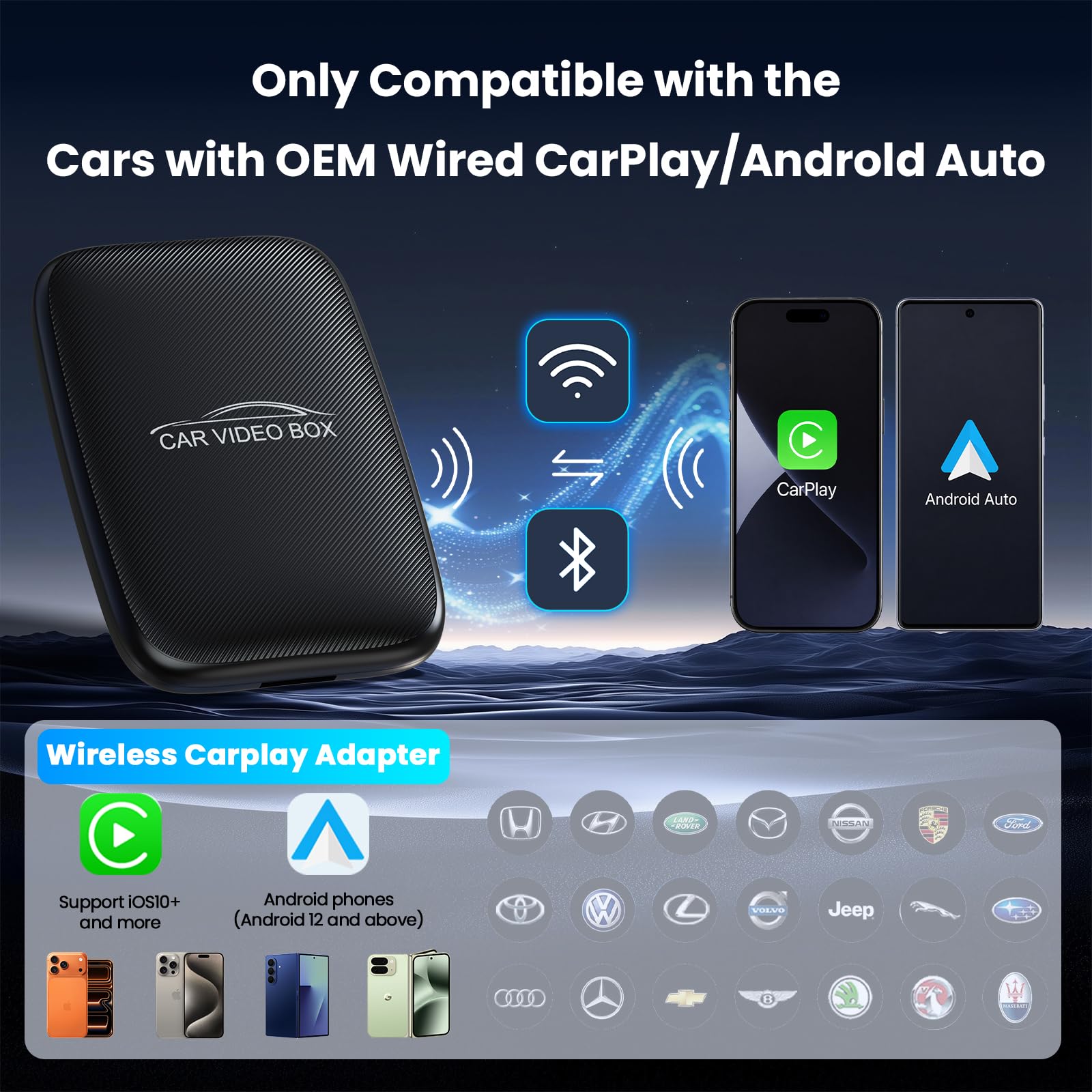CarPlay AI Box 2026 Upgrade – Wireless Apple CarPlay & Android Auto Adapter, Magic Video Box mit Netflix, YouTube, TF-Karten-Unterstützung, Plug-and-Play Car Play Adapter für iOS 10+ / Android 11+