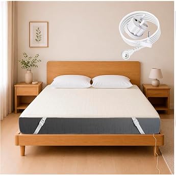 Grounding Bed Sheet 180 x 200 cm Grounding Mat for Bed Grounding Sheet Silver Chamfer Grounding Sheet with 4.6 m EU Grounding Connection Cable Grounding Bed Linen Beige
