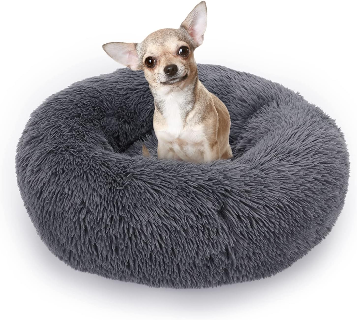 Puki Diary Cama Felpa para Gatos Perros, Cama para Mascotas Redonda Lavable, Fondo Antideslizante, Cama para Perros Resistente Estrés,Adecuada para Gatos y Perros Pequeños. (60 cm, Gris Oscuro)