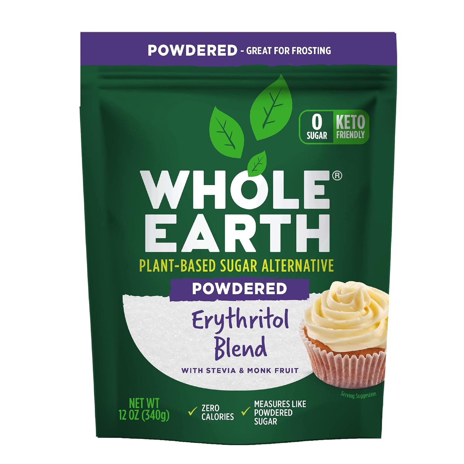 Whole Earth Powdered Erythritol Plant-Based Confectioner's Sugar Alternative, 12 Ounce Resealable Bag