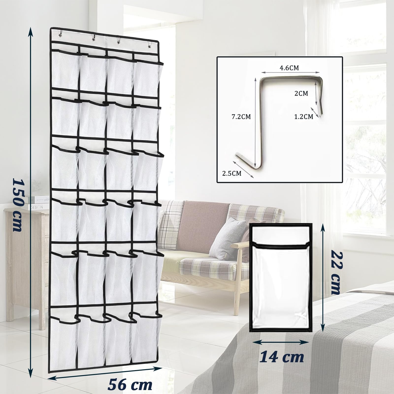 Tsathoggua Over the Door Hanging Shoe Storage Pocket Organizer, Shoe Storage for Bedroom Bathroom (24 Pockets-White) - Image 2