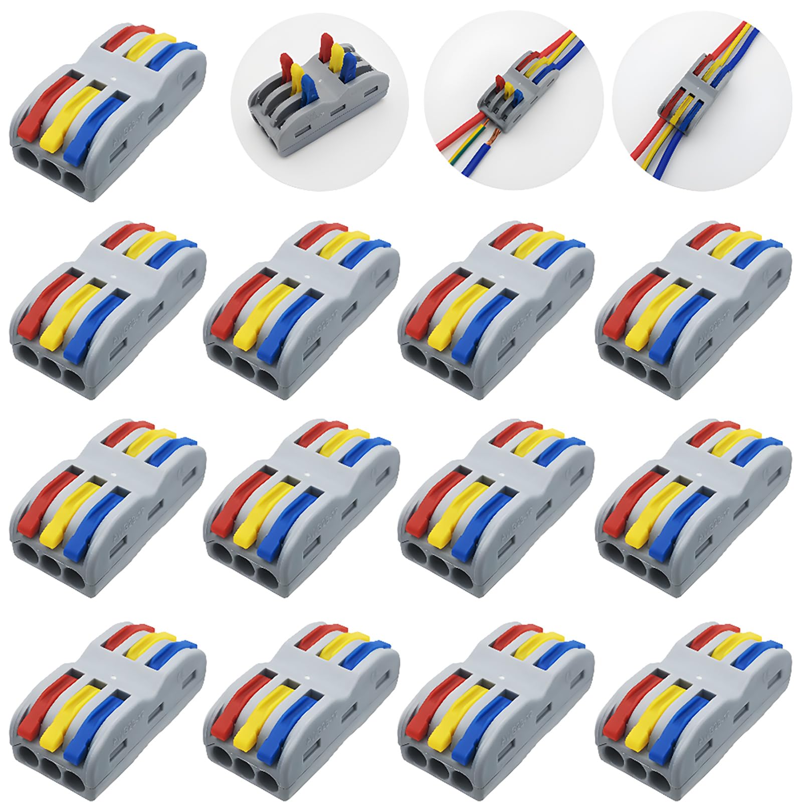 Morsettiere Elettriche, CESFONJER 13 pcs SPL-3 Connettori Elettrici Rapid, Bilaterale Connettore Conduttore Compatto, Leva-Dado Cavo Connettore