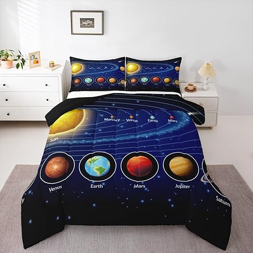 Miniatura 2 de Juego de edredón con sistema solar, tamaño individual, galaxia, espacio exterior, para niños y niñas, cielo estrellado, universo, planetas,