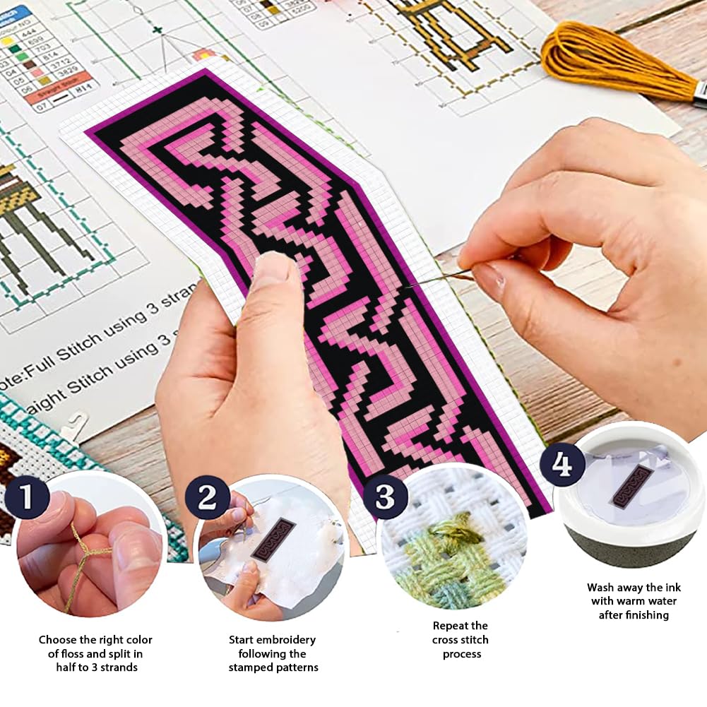 ORIGACH 6 Set Celtic Knot Cross Stitch Bookmark Kit for Beginner with Backing Felt Floss Instructions DIY Stamped Embroidery Bookmark Kit for Adults Book Lovers - Image 4
