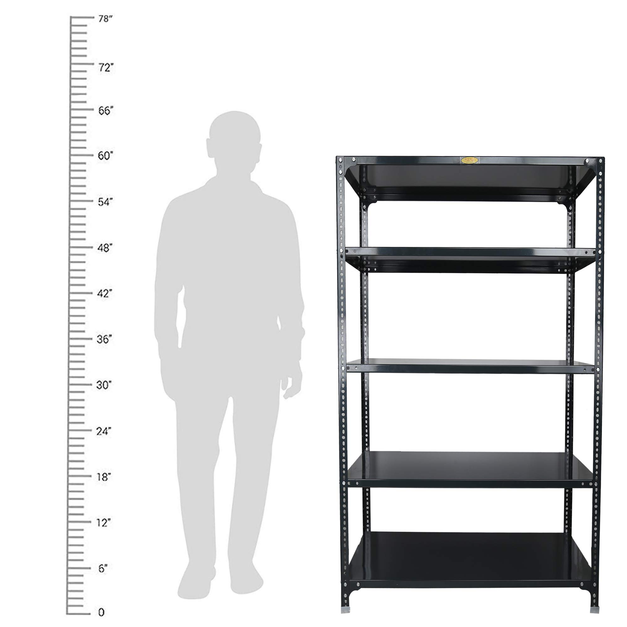 Mil-Nil Prime CRC Sheet 5 Shelf Multipurpose Slotted Angle Rack, 60 x 47 x 24 Inch, 22 Gauge (Grey) 16 Gauge Angles-image-46