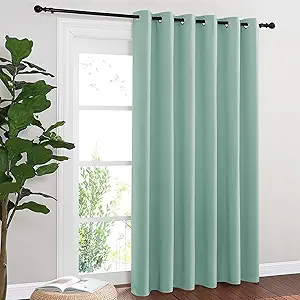 NICETOWN Blackout Sliding Door Curtains 84 Inch Length, Extra Wide Room Divider Grommet Energy Saving Thermal Insulated Curtain for Patio Door Window(W80 x L84, 1 Panel, Aqua Blue)