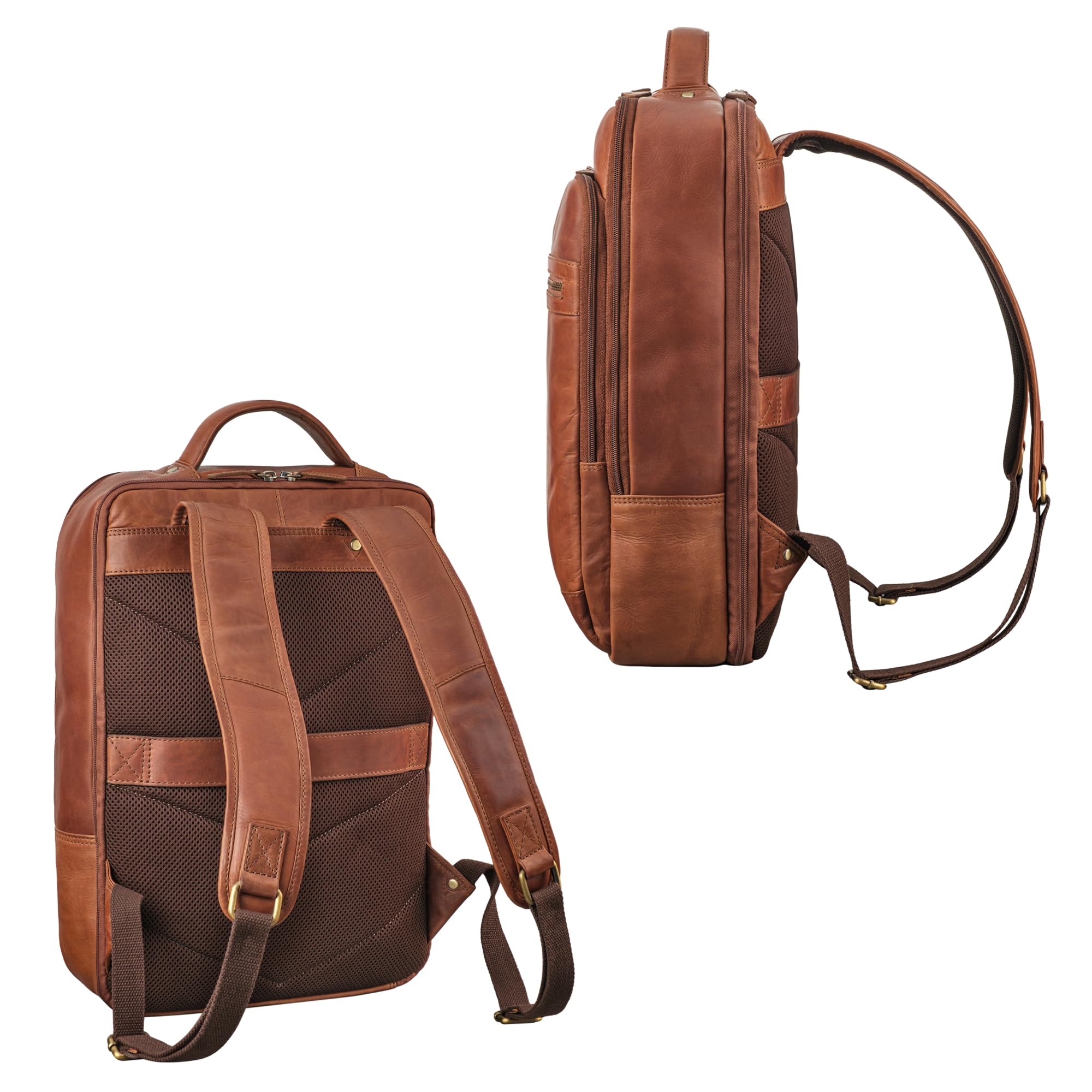 STILORD Banks Mochila Portatil 15.6 Pulgadas Cuero para Hombre y Mujer Laptop Backpack Mochila Grande Viaje Trabajo Escolar de Cuero Genuino Color:Cognac-marrón