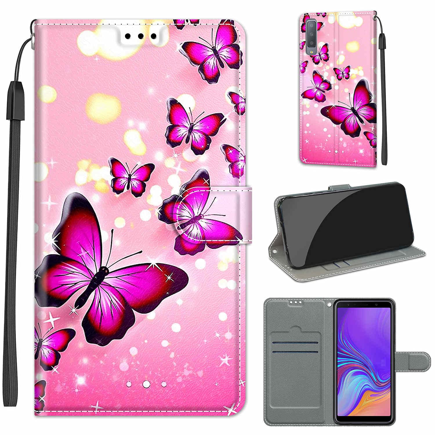 Ailisi Cover Galaxy A7 2018/A750 - Custodia Libro Pelle PU Con Portafoglio E Coniglietto Rosa Oro - 4