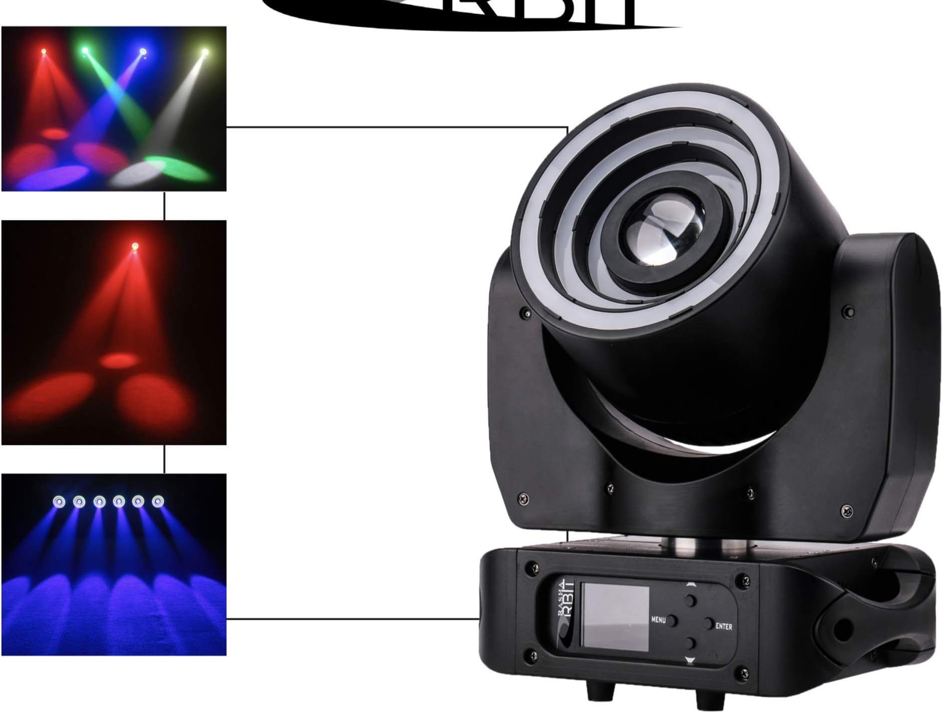 Rasha Products Orbit Led Moving Head - RGBW Beam for Disco Party Club Bar Wedding Birthday Concert Dj Dmx Spot System Light (Black)