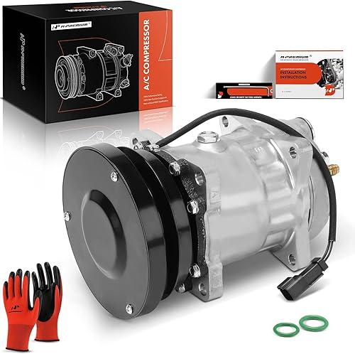 A-Premium Compresor de AC con embrague compatible con retroexcavadora, Challenger, cargador tipo pista, tractor tipo rueda